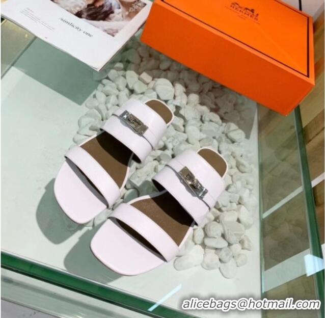 Good Looking Hermes Calfskin Avenue Sandal 040127 White