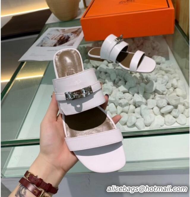 Good Looking Hermes Calfskin Avenue Sandal 040127 White