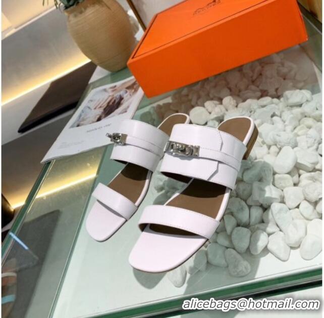 Good Looking Hermes Calfskin Avenue Sandal 040127 White