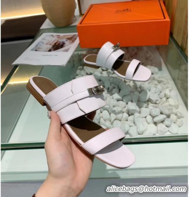 Good Looking Hermes Calfskin Avenue Sandal 040127 White