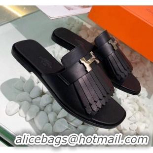 Top Quality Hermes Calfskin Auteuil Sandal 040132 Black