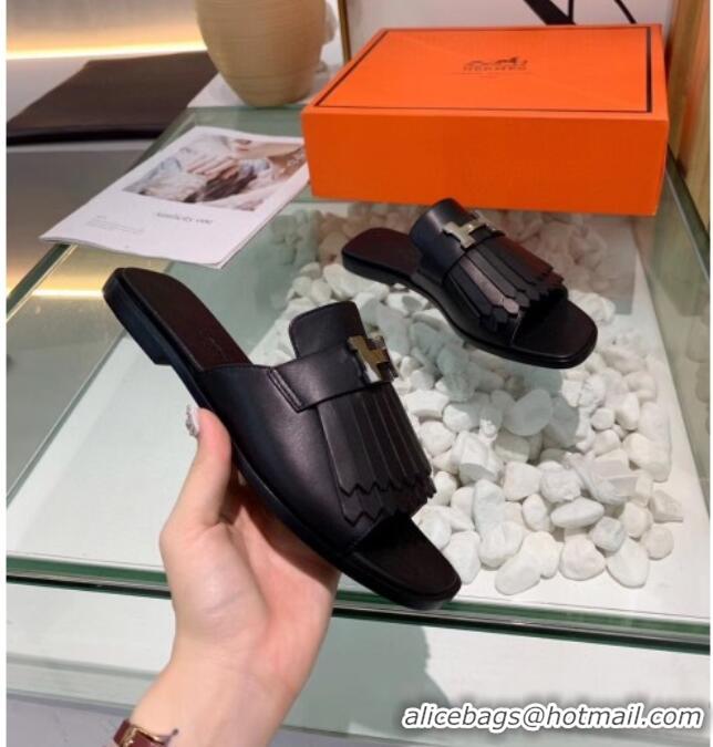 Top Quality Hermes Calfskin Auteuil Sandal 040132 Black