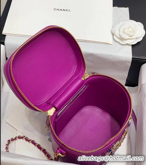 Luxury Chanel vanity case Lambskin Crystal Calfskin & Gold-Tone Metal AS2322 Purple