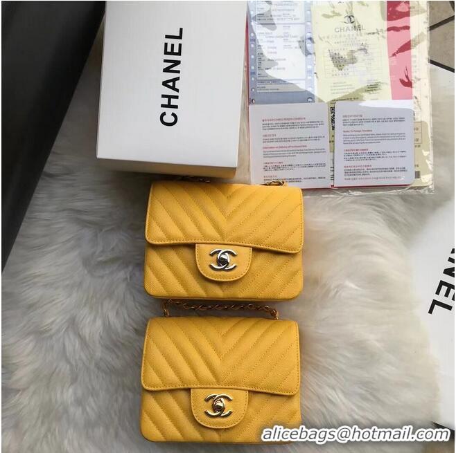 Promotional Chanel Classic mini Flap Bag Chevron Caviar Leather A68748 Yellow