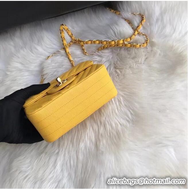 Promotional Chanel Classic mini Flap Bag Chevron Caviar Leather A68748 Yellow