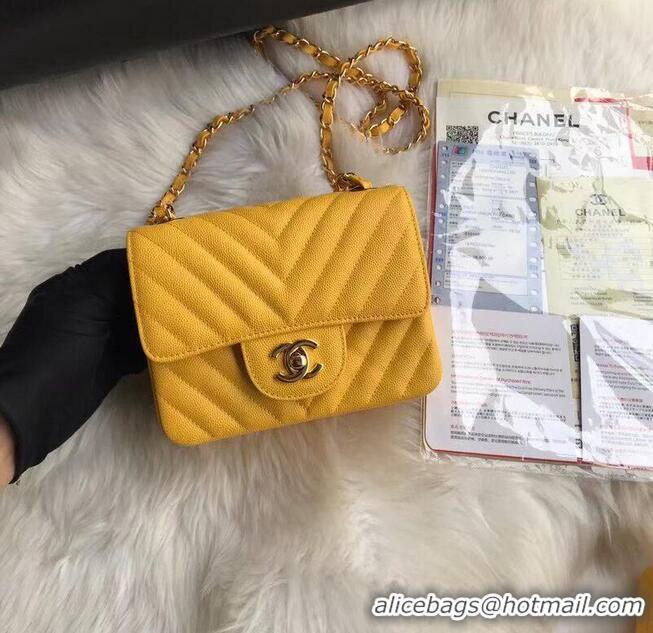 Promotional Chanel Classic mini Flap Bag Chevron Caviar Leather A68748 Yellow