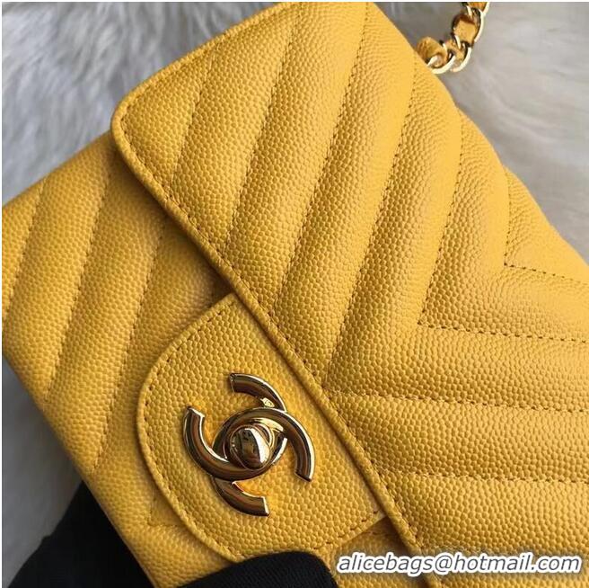 Promotional Chanel Classic mini Flap Bag Chevron Caviar Leather A68748 Yellow