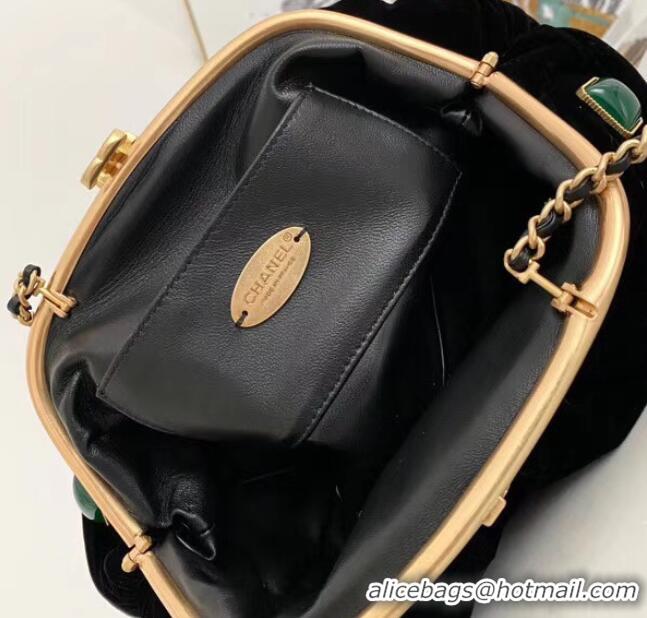 Fashion Discount Chanel clutch Velvet Black & Gold-Tone Metal AB2137