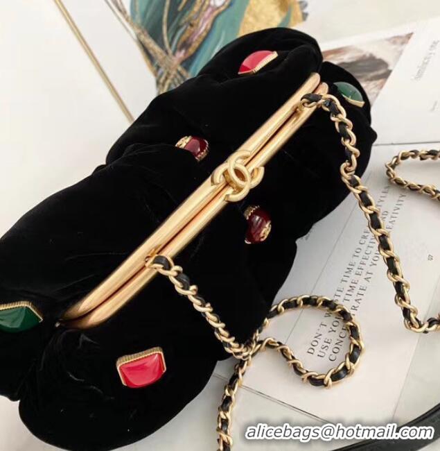 Fashion Discount Chanel clutch Velvet Black & Gold-Tone Metal AB2137