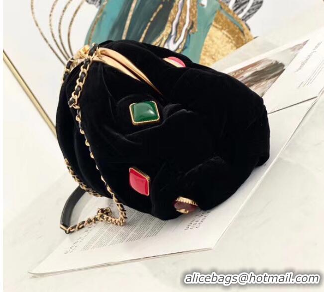 Fashion Discount Chanel clutch Velvet Black & Gold-Tone Metal AB2137