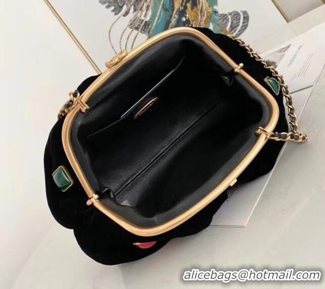 Fashion Discount Chanel clutch Velvet Black & Gold-Tone Metal AB2137