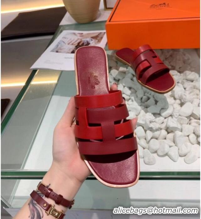 Good Product Hermes Calfskin Amore Sandal 040136 Burgundy/Red