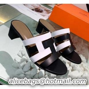 Super Quality Hermes Calfskin Amica Sandal With 5cm Heel 401340 Black/White