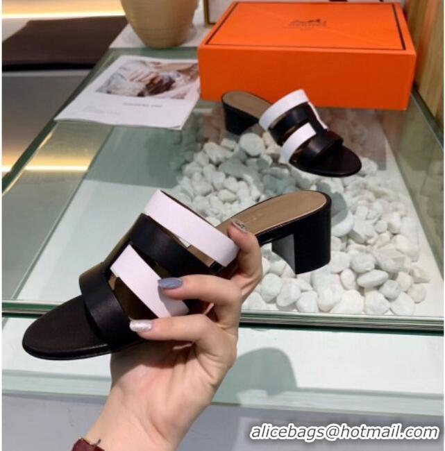 Super Quality Hermes Calfskin Amica Sandal With 5cm Heel 401340 Black/White