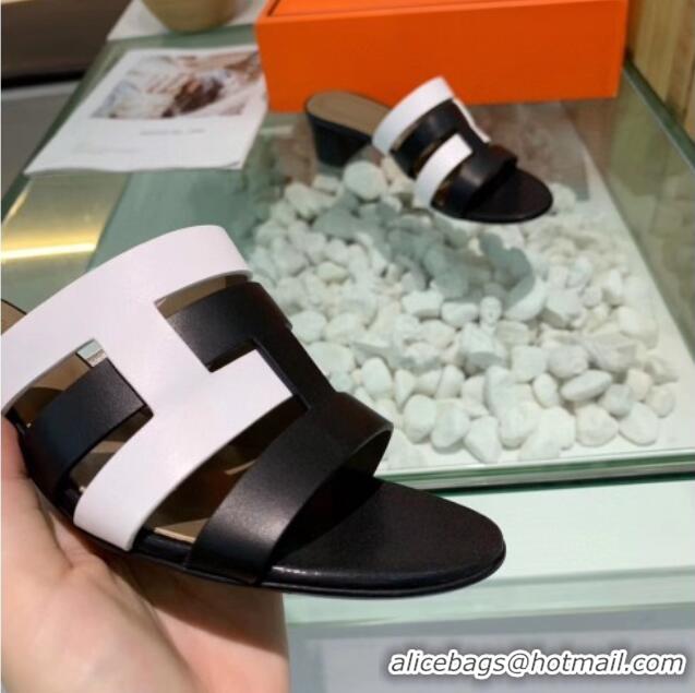 Super Quality Hermes Calfskin Amica Sandal With 5cm Heel 401340 Black/White