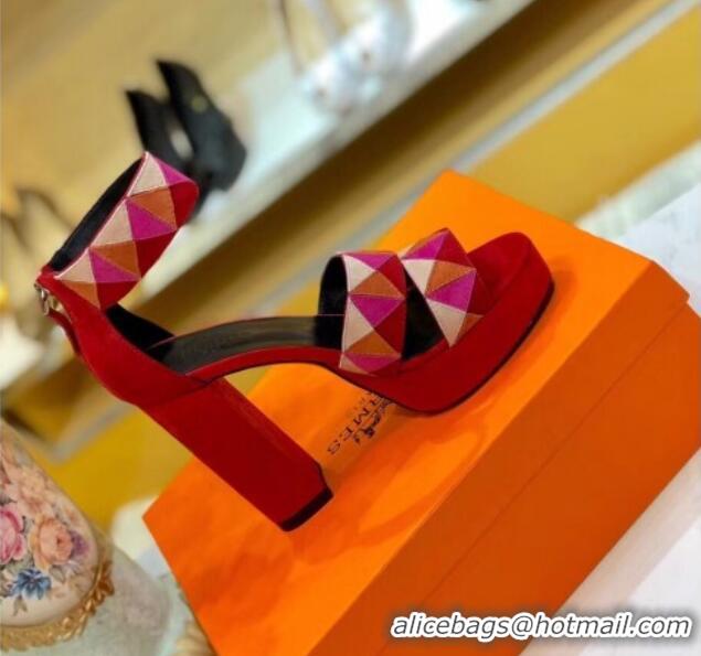 Top Quality Hermes Suede Aretha Sandal 040142 Red