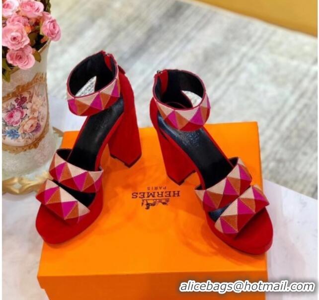 Top Quality Hermes Suede Aretha Sandal 040142 Red