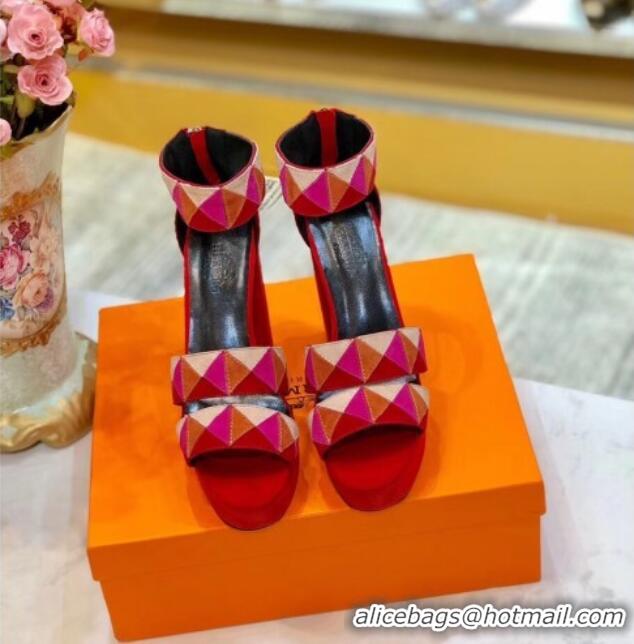 Top Quality Hermes Suede Aretha Sandal 040142 Red