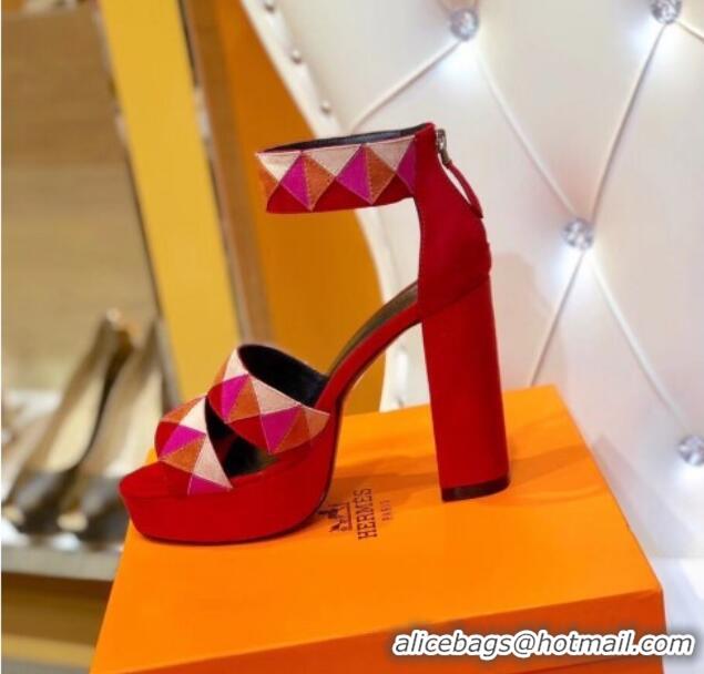 Top Quality Hermes Suede Aretha Sandal 040142 Red