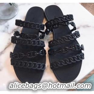 Unique Style Hermes "Chaine d'Ancre" PVC Slipper Sandal 42028 Black