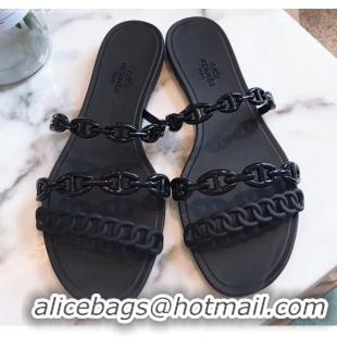 Good Looking Hermes "Chaine d'Ancre" PVC Flat Sandal 42031 Black