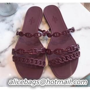 Luxurious Hermes "Chaine d'Ancre" PVC Flat Sandal 42031 Burgundy