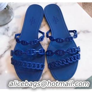 Best Grade Hermes "Chaine d'Ancre" PVC Flat Sandal 42031 Blue