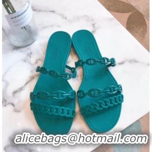 Top Quality Hermes "Chaine d'Ancre" PVC Flat Sandal 42031 Green