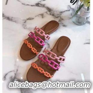 New Style Hermes Leather "Chaine d'Ancre" Flat Sandal 042043 Pink/Rosy/Orange