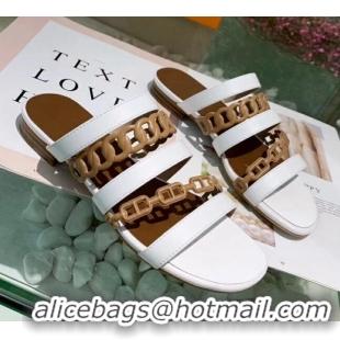 Best Price Hermes Leather "Chaine d'Ancre" Straps Slipper Sandal 042056 White/Brown