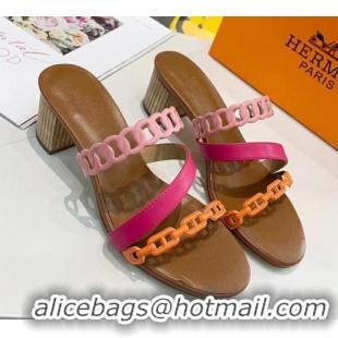 Good Product Hermes Leather "Chaine d'Ancre" Straps Ajaccio Sandal With 5cm Heel 042066 Rosy/Orange