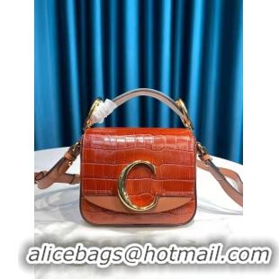 Low Price Chloe C Clutch With Chain Bag Original Leather C93108 Orange