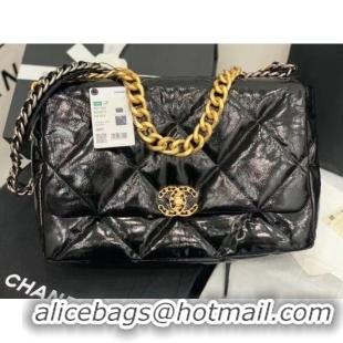 Best Product Chanel 19 large flap bag Waxed skin AS1162 Black