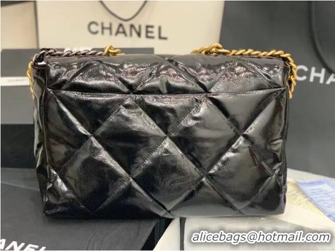 Best Product Chanel 19 large flap bag Waxed skin AS1162 Black