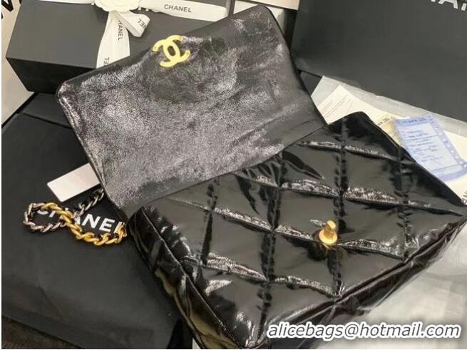 Best Product Chanel 19 large flap bag Waxed skin AS1162 Black