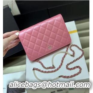 Top Quality Chanel mini wallet on chain Gold-Tone Metal A84277 pink