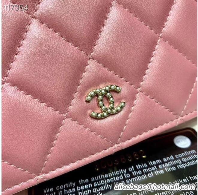 Top Quality Chanel mini wallet on chain Gold-Tone Metal A84277 pink