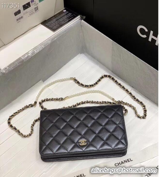 Modern Classic Chanel mini wallet on chain Gold-Tone Metal A84277 black