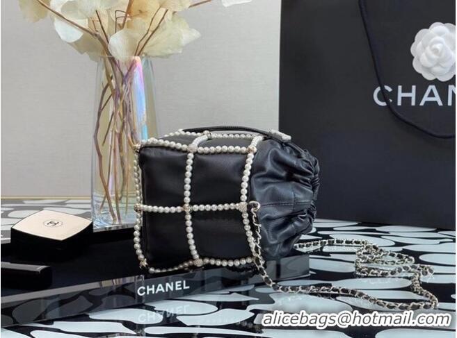 Super Quality Chanel drawstring bag Lambskin & Gold Metal AS2388 black