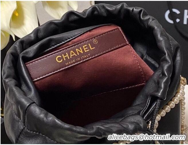 Super Quality Chanel drawstring bag Lambskin & Gold Metal AS2388 black