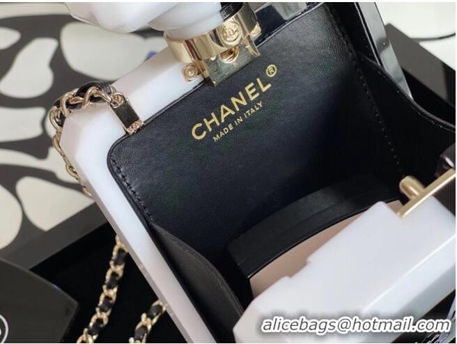 Famous Brand Chanel mini wallet on chain Gold-Tone Metal A8455 black&white