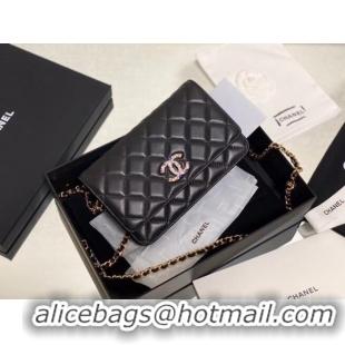 New Design Chanel wallet on chain Lambskin & Laquered Gold-Tone Metal AP2021 black