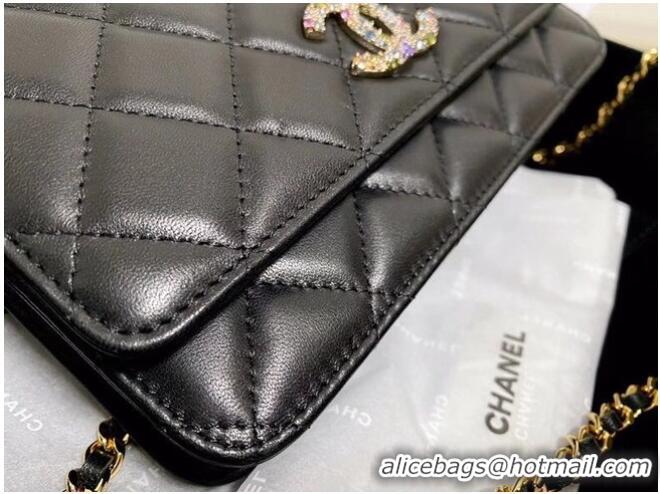 New Design Chanel wallet on chain Lambskin & Laquered Gold-Tone Metal AP2021 black