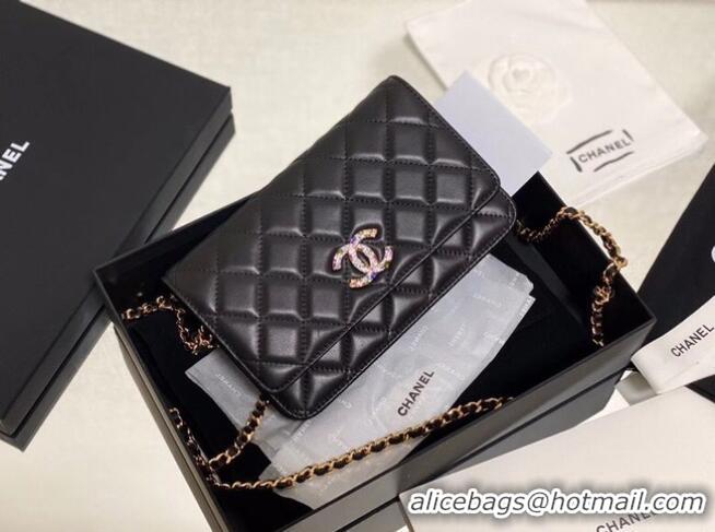 New Design Chanel wallet on chain Lambskin & Laquered Gold-Tone Metal AP2021 black