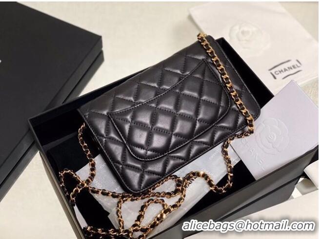 New Design Chanel wallet on chain Lambskin & Laquered Gold-Tone Metal AP2021 black