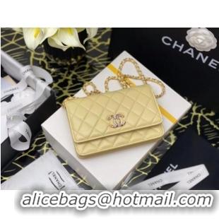 Super Quality Chanel wallet on chain Grained Calfskin & Laquered Gold-Tone Metal AP2021 yellow