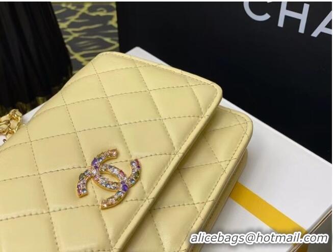 Super Quality Chanel wallet on chain Grained Calfskin & Laquered Gold-Tone Metal AP2021 yellow