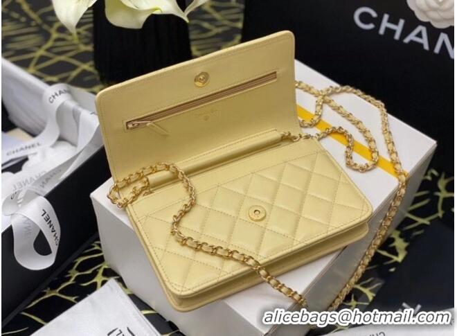 Super Quality Chanel wallet on chain Grained Calfskin & Laquered Gold-Tone Metal AP2021 yellow