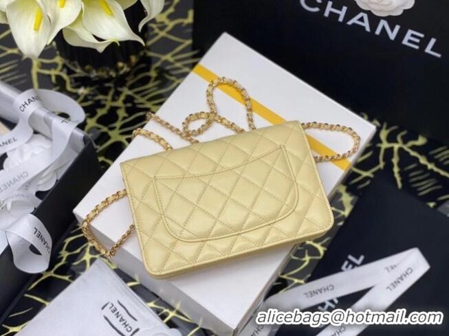 Super Quality Chanel wallet on chain Grained Calfskin & Laquered Gold-Tone Metal AP2021 yellow