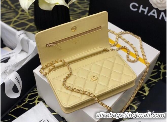 Super Quality Chanel wallet on chain Grained Calfskin & Laquered Gold-Tone Metal AP2021 yellow